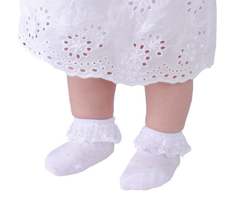 EPEIUS 6 Pairs Baby-Girls Infants Eyelet Frilly Lace Socks Princess Ankle Socks for 6-12 Months Ivory/Pink/White/Gray/Mint Green/Purple - Image 4